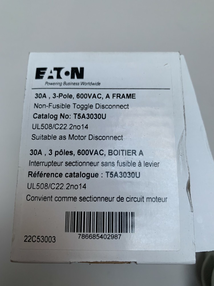 Eaton T5A3030U Disconnect Switch new