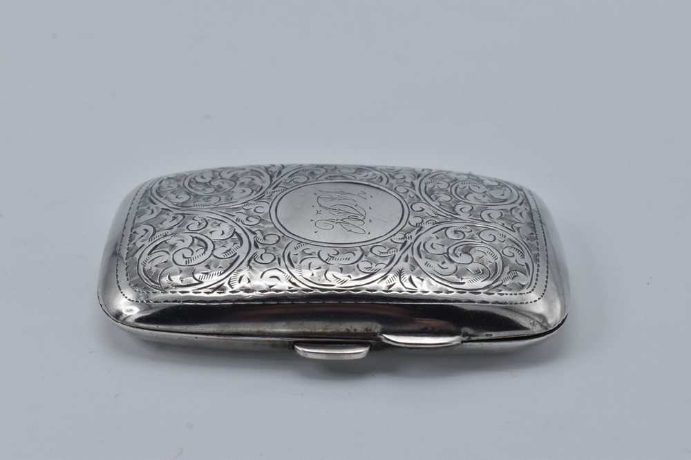 Edwardian Sterling Silver Cigarette Case Pattern Front 1909 Antique