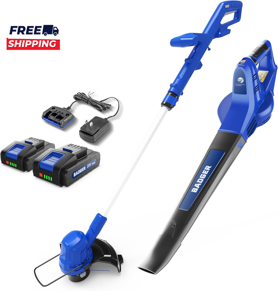20V Wacker & Leaf Blower Electric with 2  2Ah Battery & Charger String Trimmer