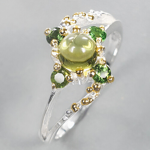 Gift Jewelry 925 Sterling Silver Ring Natural Peridot vintage style/ RVS370