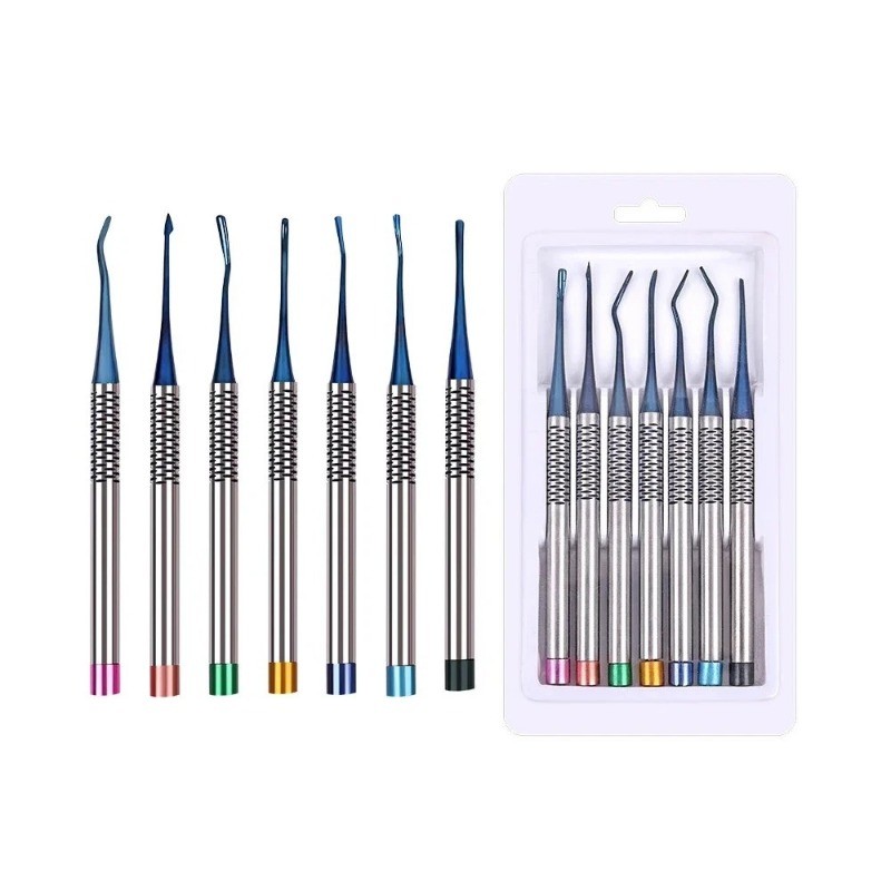 7Pcs/Set Blue Titanium Alloy Dental Luxating Elevator Kit for Root Extraction