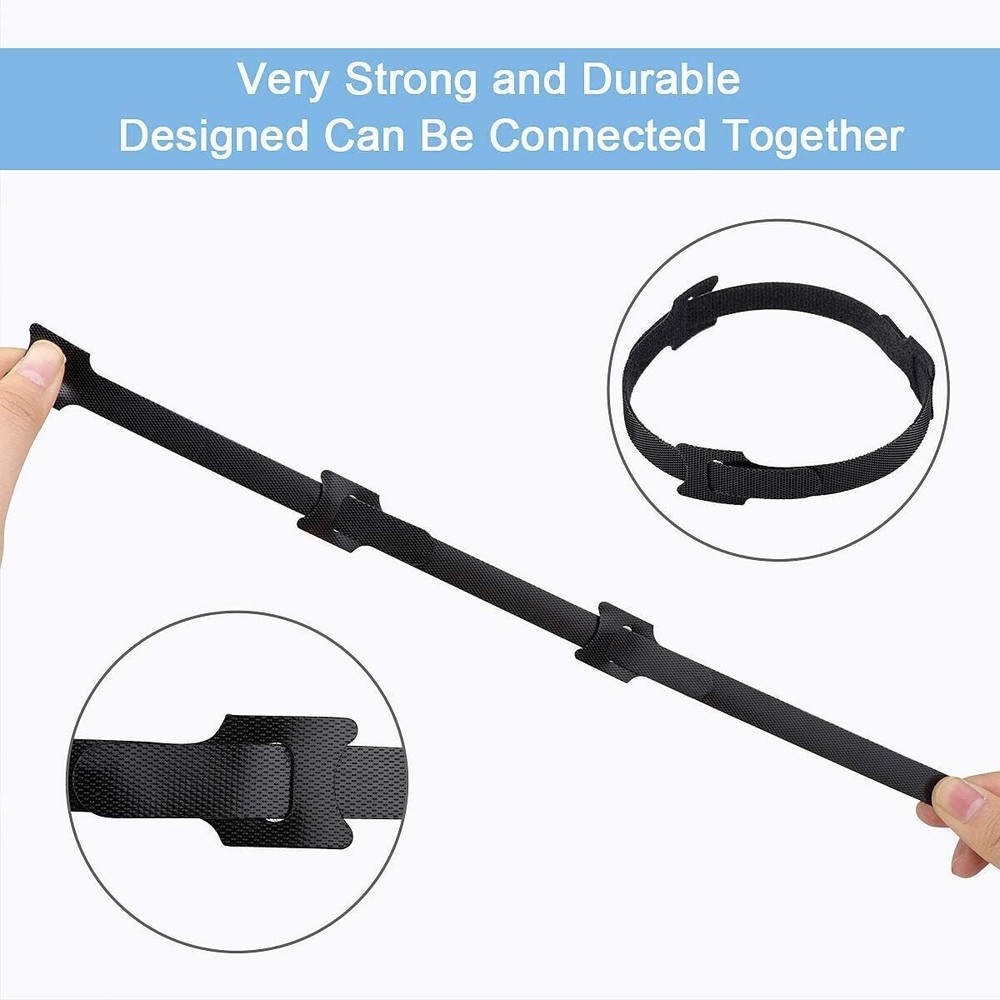 100Pcs Cable Straps Black Wire Cord Hook Loop Ties Reusable Fastening Organizer