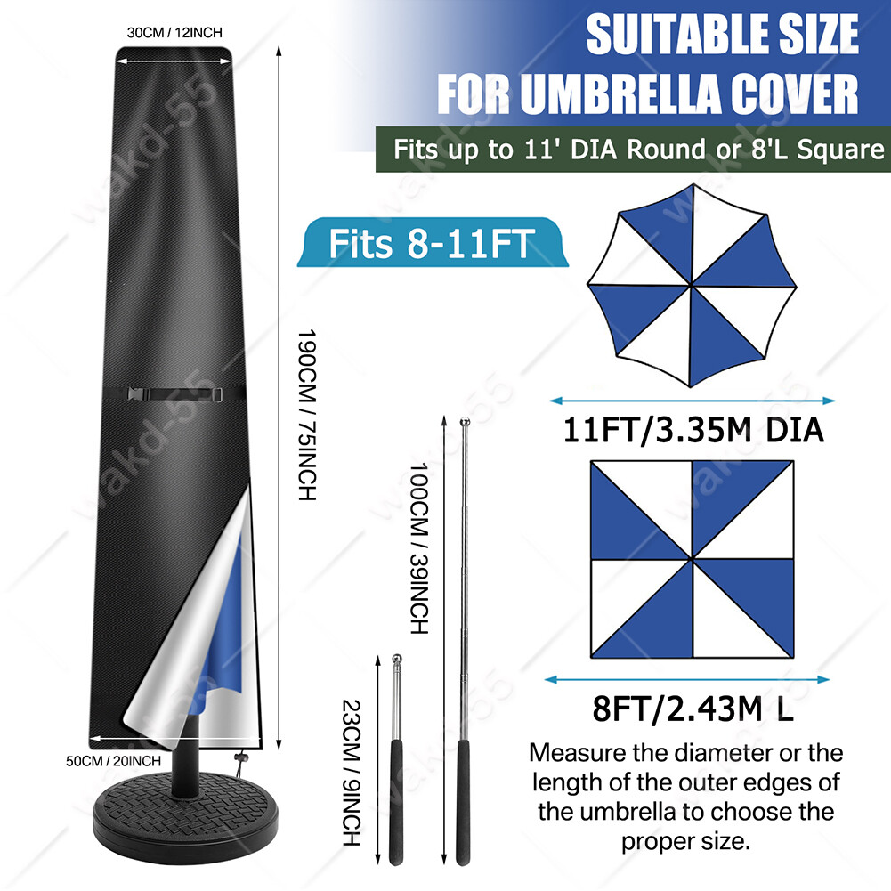 Waterproof Patio Umbrella Covers for 6-14ft Outdoor Market Parasol Cover w/ Rod