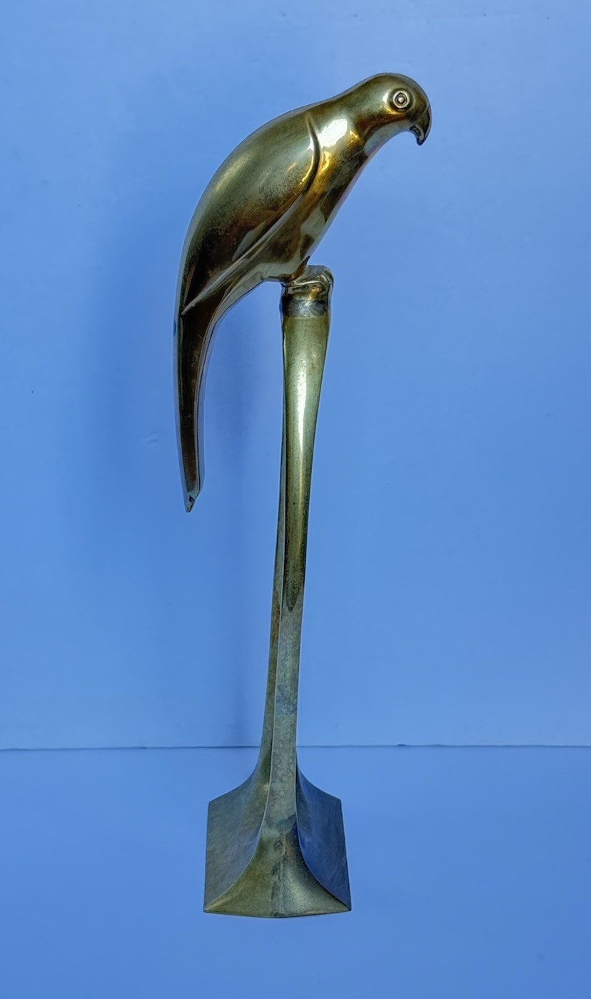 VTG MCM Brass Parrot Figurine 15” Tall Heavy Mid-Century Original See Pictures
