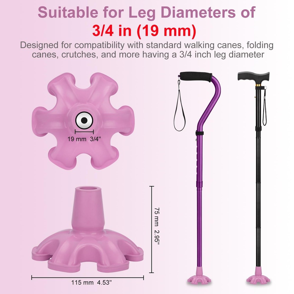 Cane Tip - Self Standing 6 Prong Support Rubber Base for Walking Stick & Cane...