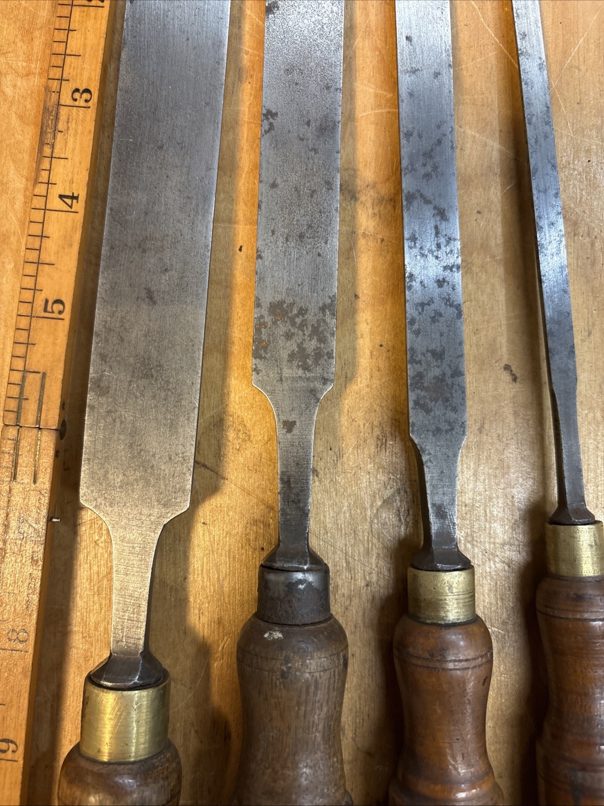 Vintage Set Of 4 Buck Bros Paring Chisel 1”, 3/4”, 1/2”, 1/4” Wide USA Wood