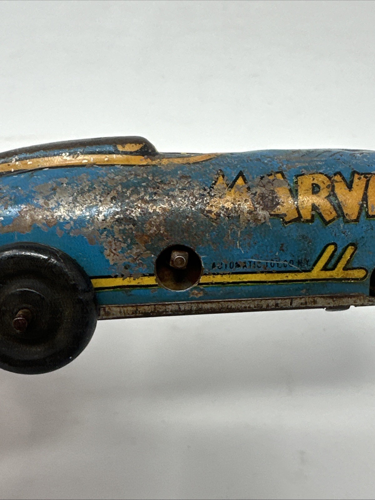 1947 Fawcett Comics Publications Captain Marvel Tin Wind-Up Racer-Blue #4-TLC