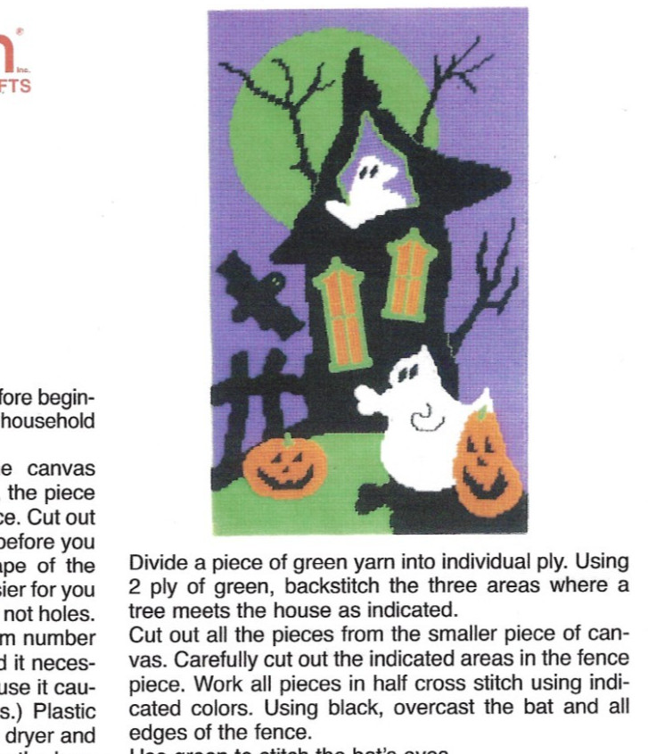 GHOST HOUSE WALL HANGING  7ct plastic canvas PATTERN (#TF0307)