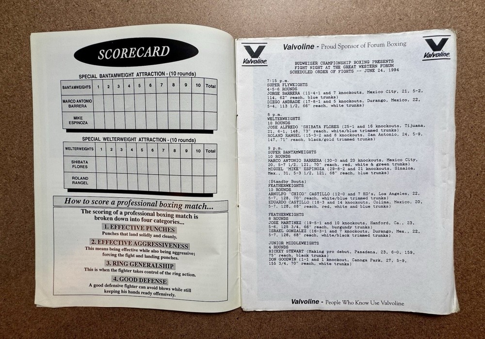 Boxing Program Marco Antonio Barrera (1994)