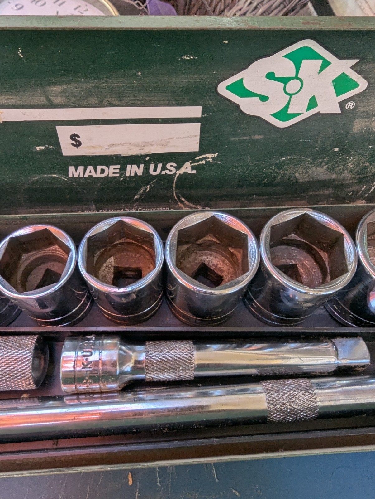 Vintage S-K 1/2" Drive 6 Pt. Socket Set #4116 7/16"-1 -1/4" Ratchet & Universal