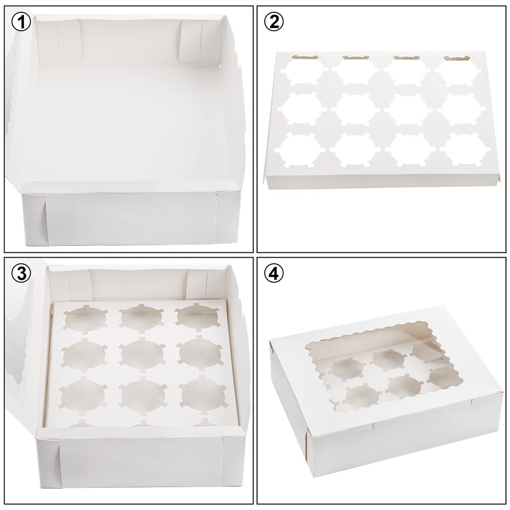 20 Pack White Paper Cupcake Boxes 12 Counts With Inserts Window Pastry Cookie
