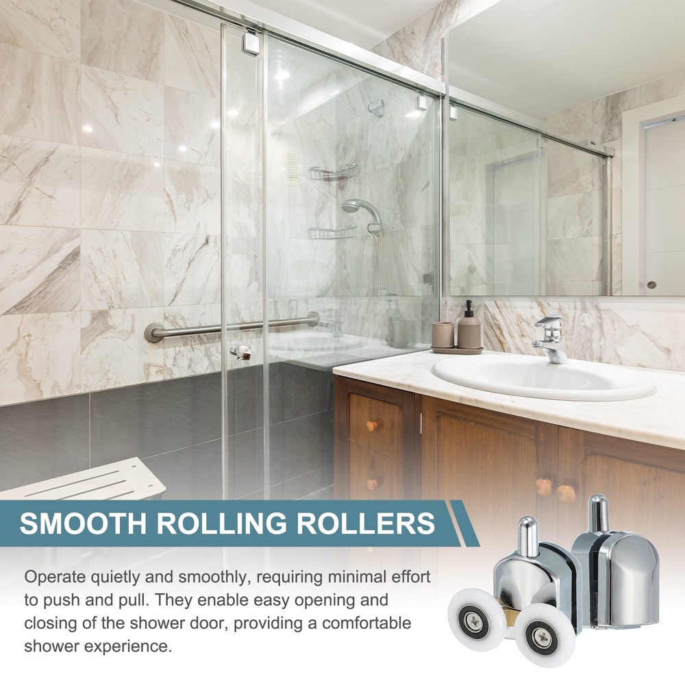 8Pcs 25mm Double Shower Door Rollers Copper Bottom Wheels Pulleys Guide Silver