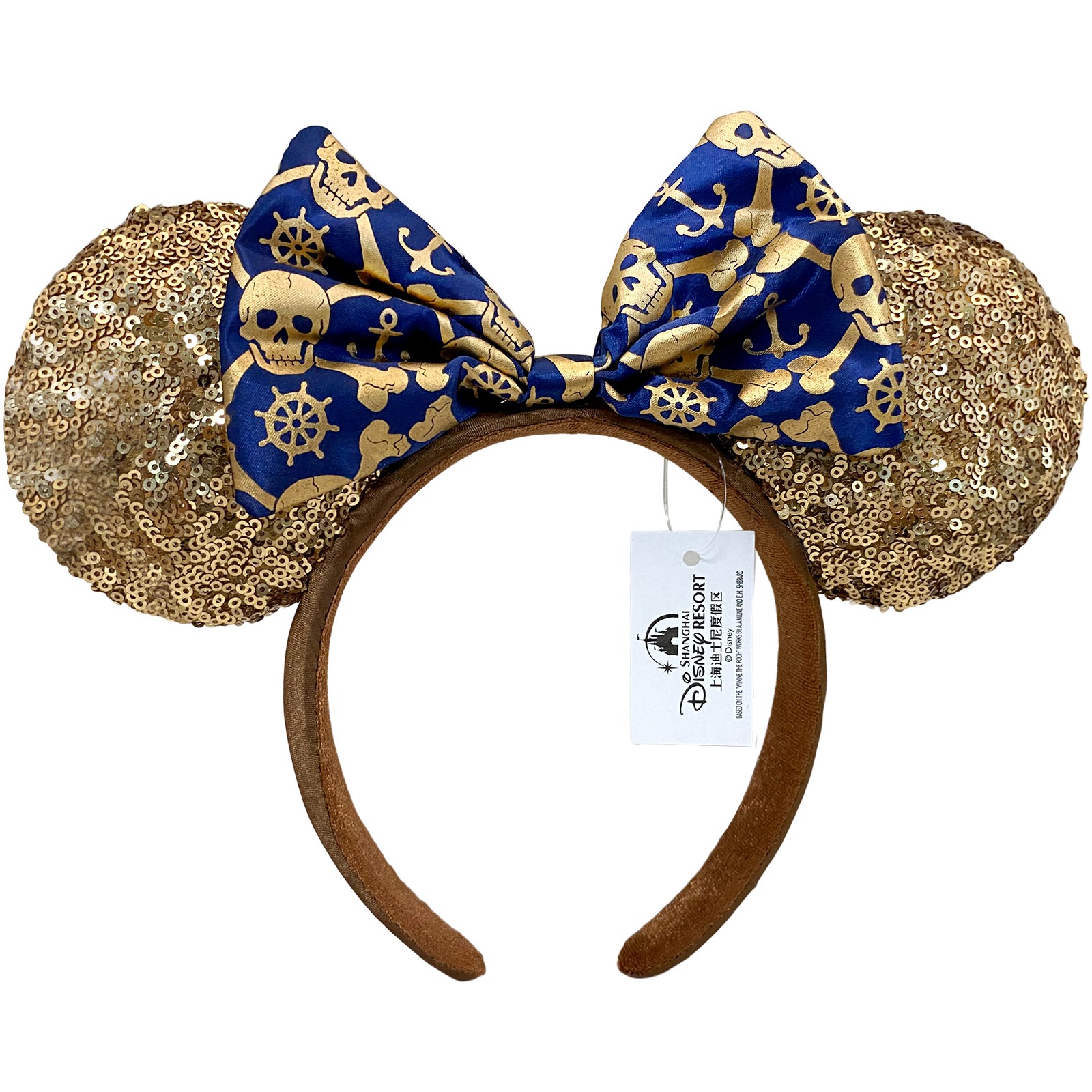 💖 Disney Parks Pirates of the Caribbean Minnie Ears Headband Gold Sequin 2025