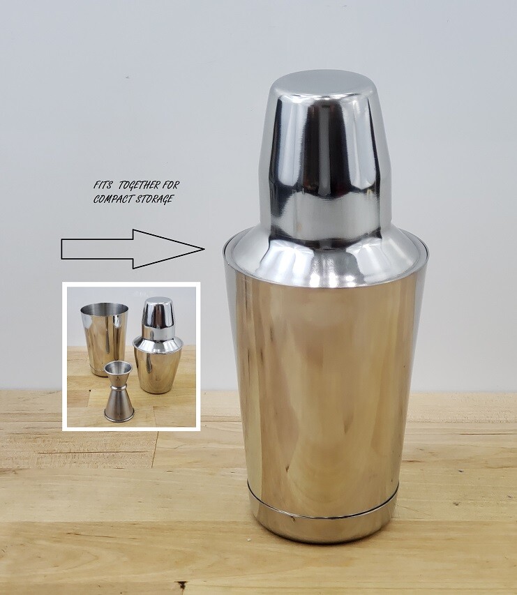 5 Piece Cheater Tin BAR COCKTAIL SHAKER & JIGGER Stainless Steel Mini Mixing Set