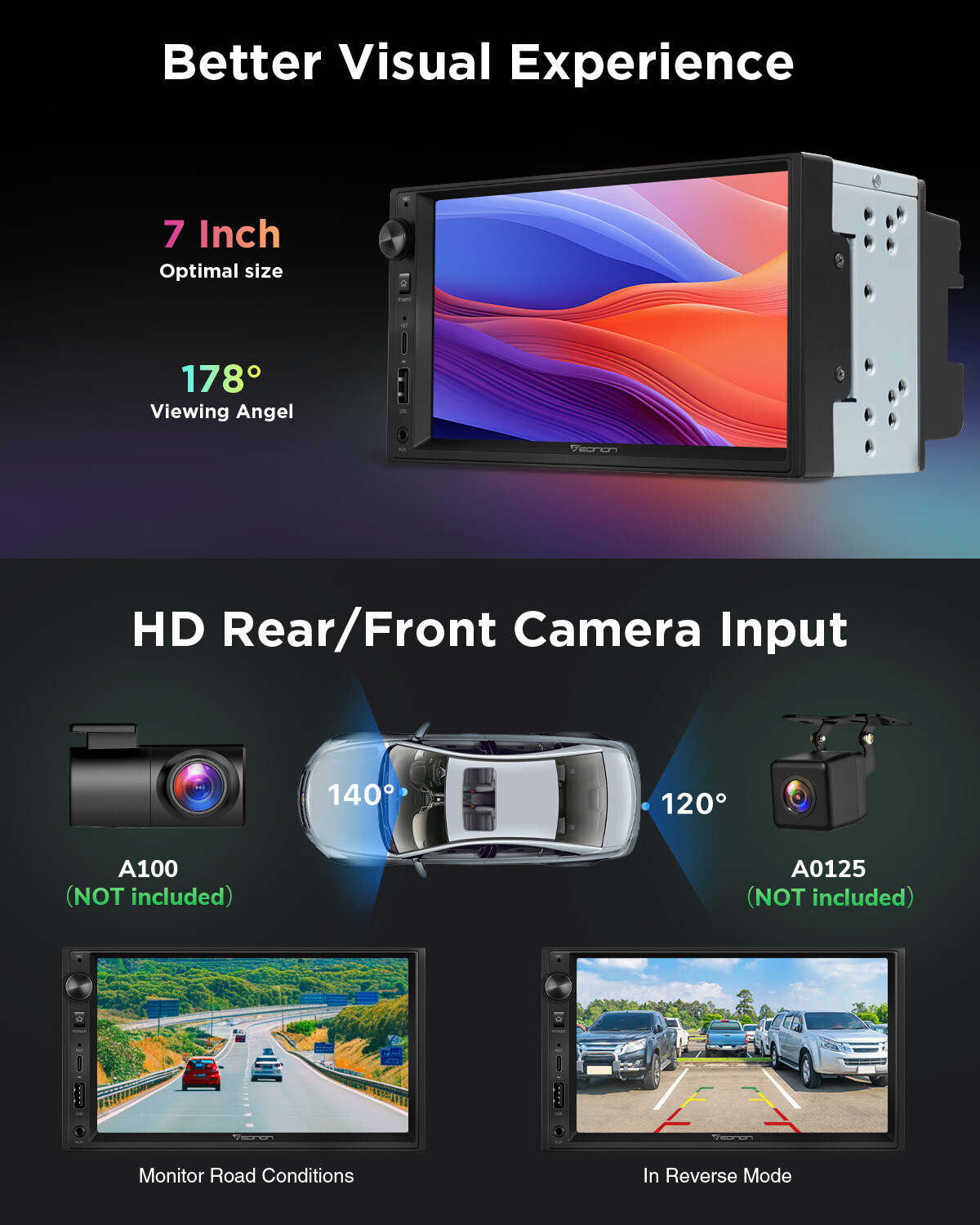 Eonon UA13 Android 13 Double 2Din 7" IPS Car Stereo Radio GPS CarPlay Audio WiFi