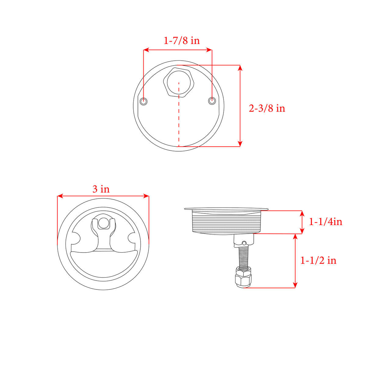 Whitecap Marine Boat 3-inch T-Handle Latch Non Locking Chrome/Black Freshwater