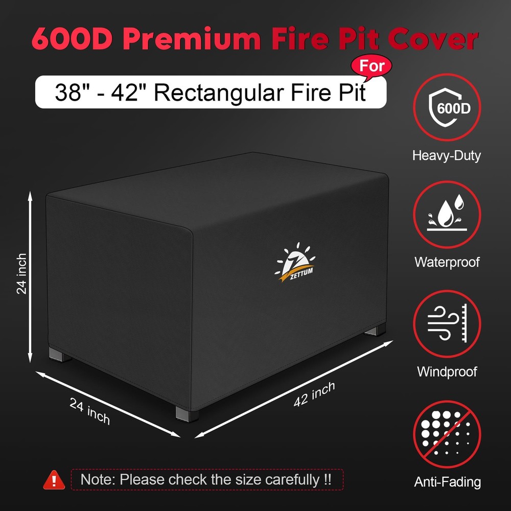 Fire Pit Cover Rectangular 42 Inch - Outdoor Fire Table Cover Rectangle Heavy...