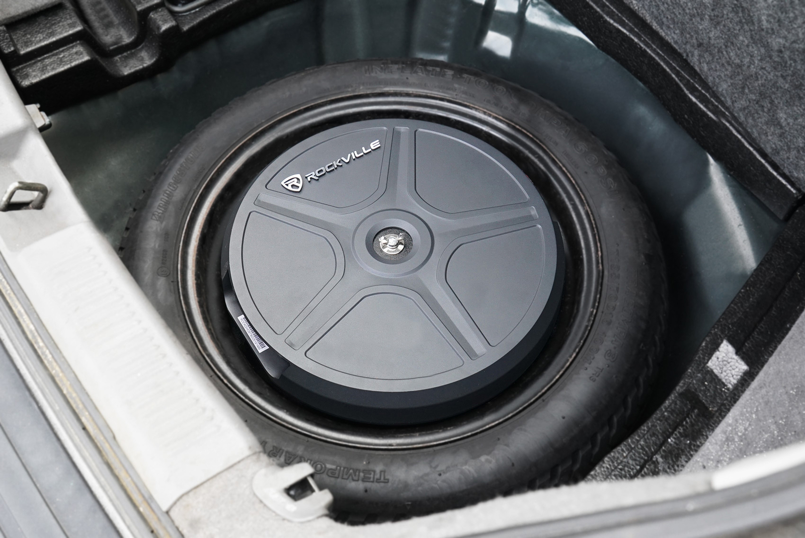 Rockville RockGhost V2 Powered 11" 800w Car Subwoofer Fits Inside Spare Tire