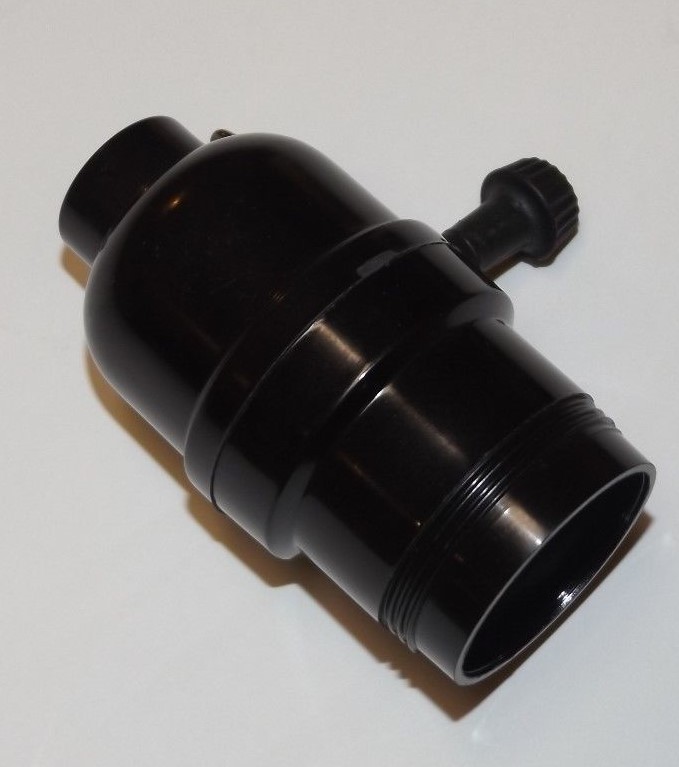 BLACK PLASTIC ON-OFF TURN KNOB LAMP SOCKET WITH UNO THREADS NEW 47678JB