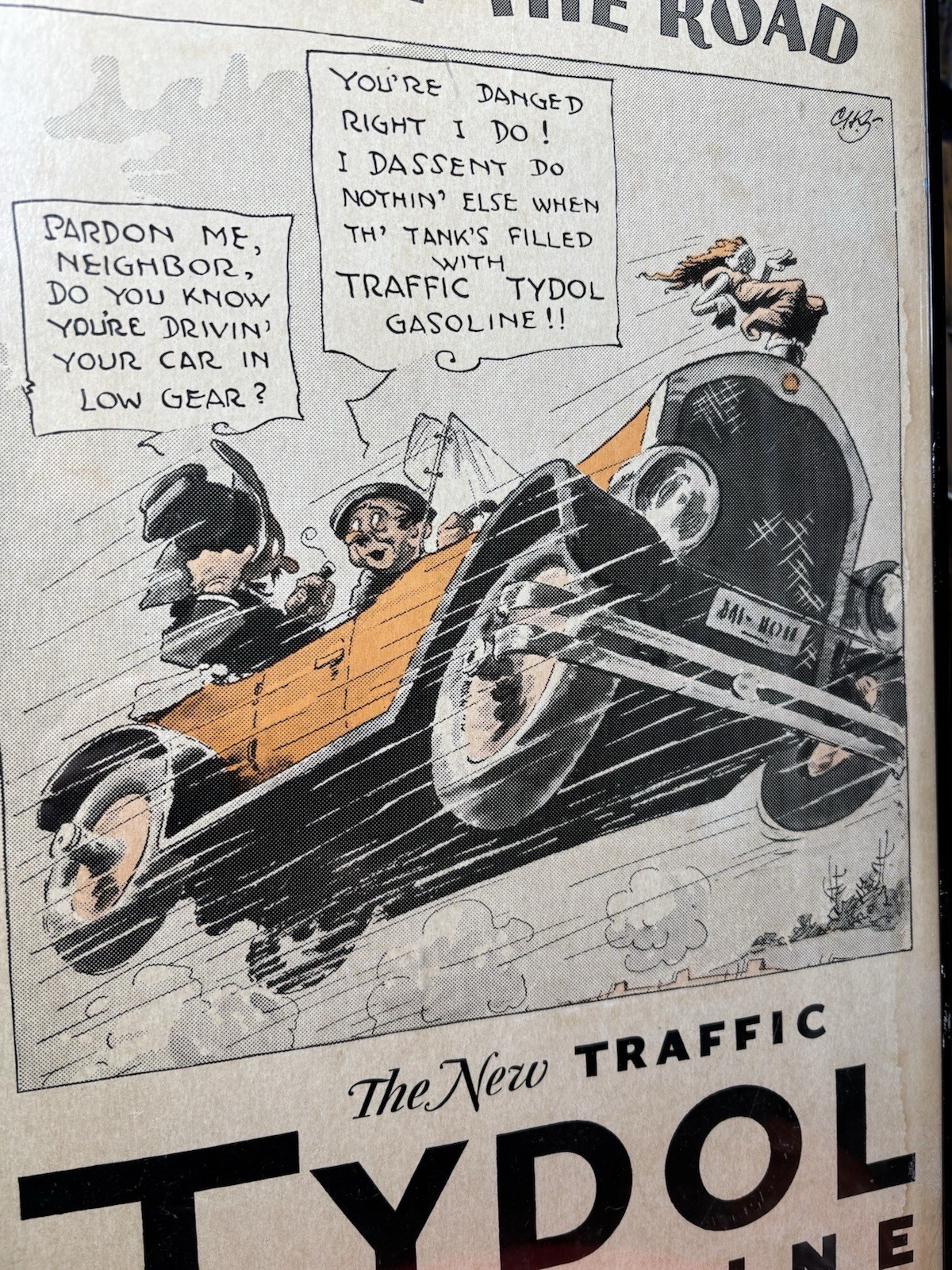 Antique Original Tydol Gasoline Oil Tales Of The Road Cardboard Sign Early Auto