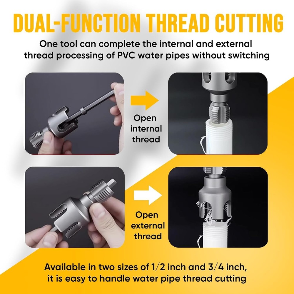 2PCS Integrated Internal & External Pipe Threading Tool with 1/2'' & 3/4'' Di...
