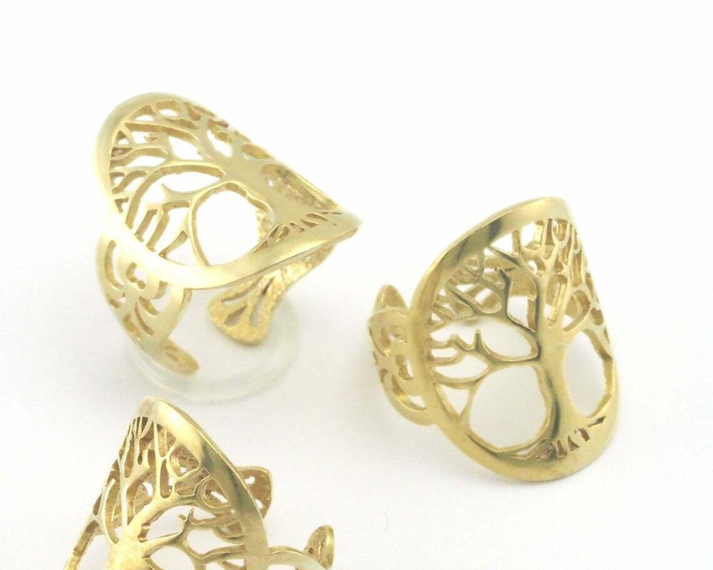 Tree oval statement adjustable ring Raw brass (5 - 8US inner size) Oz4339