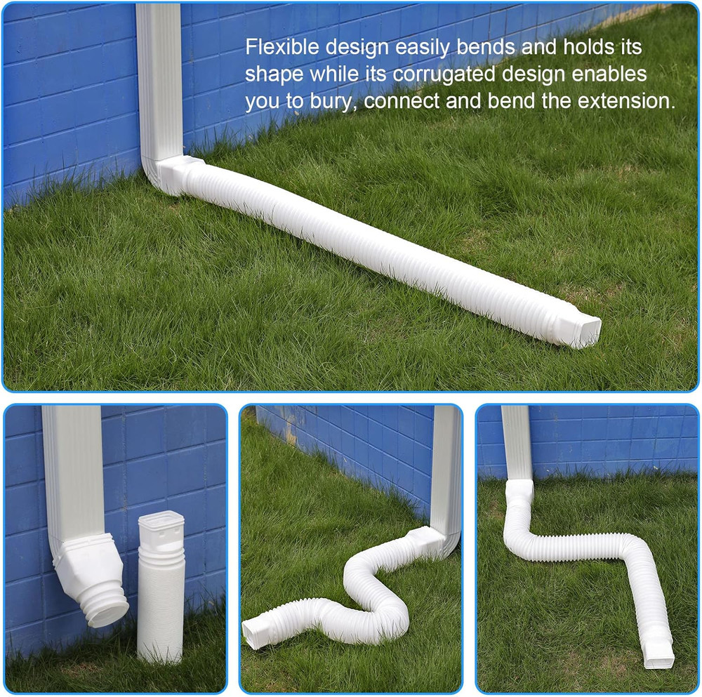 White-2Pack Rain Gutter Downspout Extensions Flexible, Drain Downspout Extender,