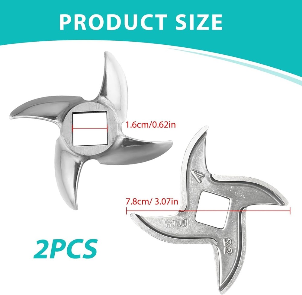 2 Pack #22 Meat Grinder Blade Replacement Parts New