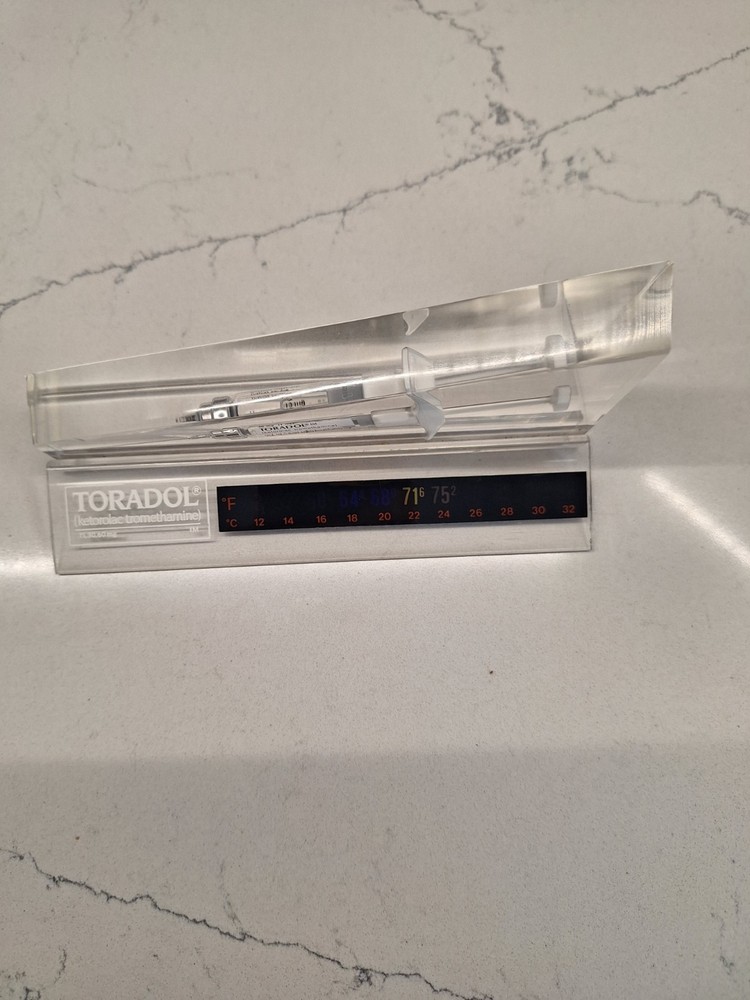 Pharmaceutical advertisement-Toradol Injection in Lucite Thermometer