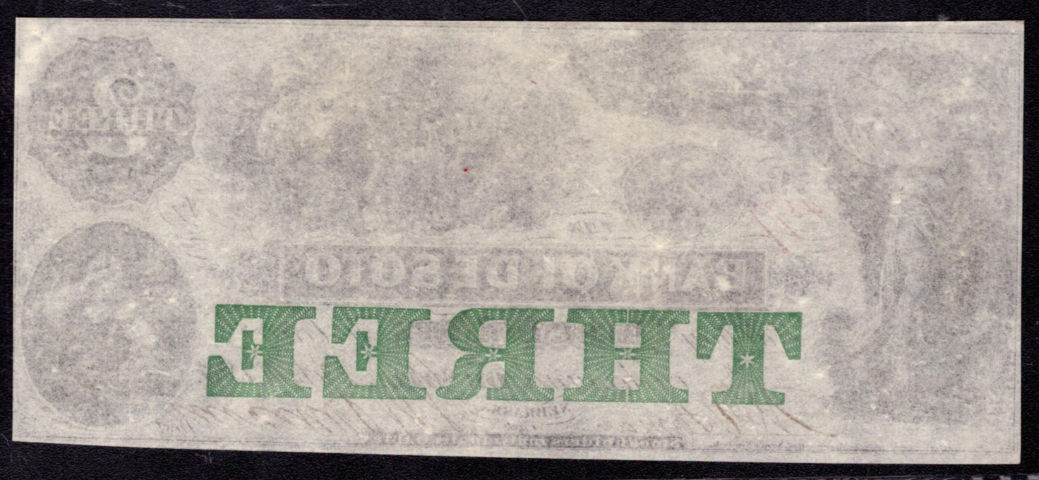 1863 $3 BANK OF DE SOTO NEBRASKA GREEN OVERPRINT OBSOLETE NOTE PMG CU 64 EPQ