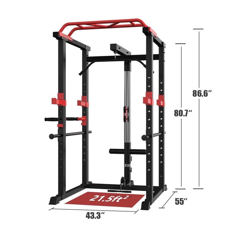 Power Cage, Multi-functional Power Cage with Adjustable Squat Rack Barbell Rack