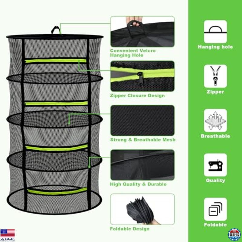 6-Layer Herb Drying Rack with Mesh, Green Zipper & Pruning Shears - Versatile