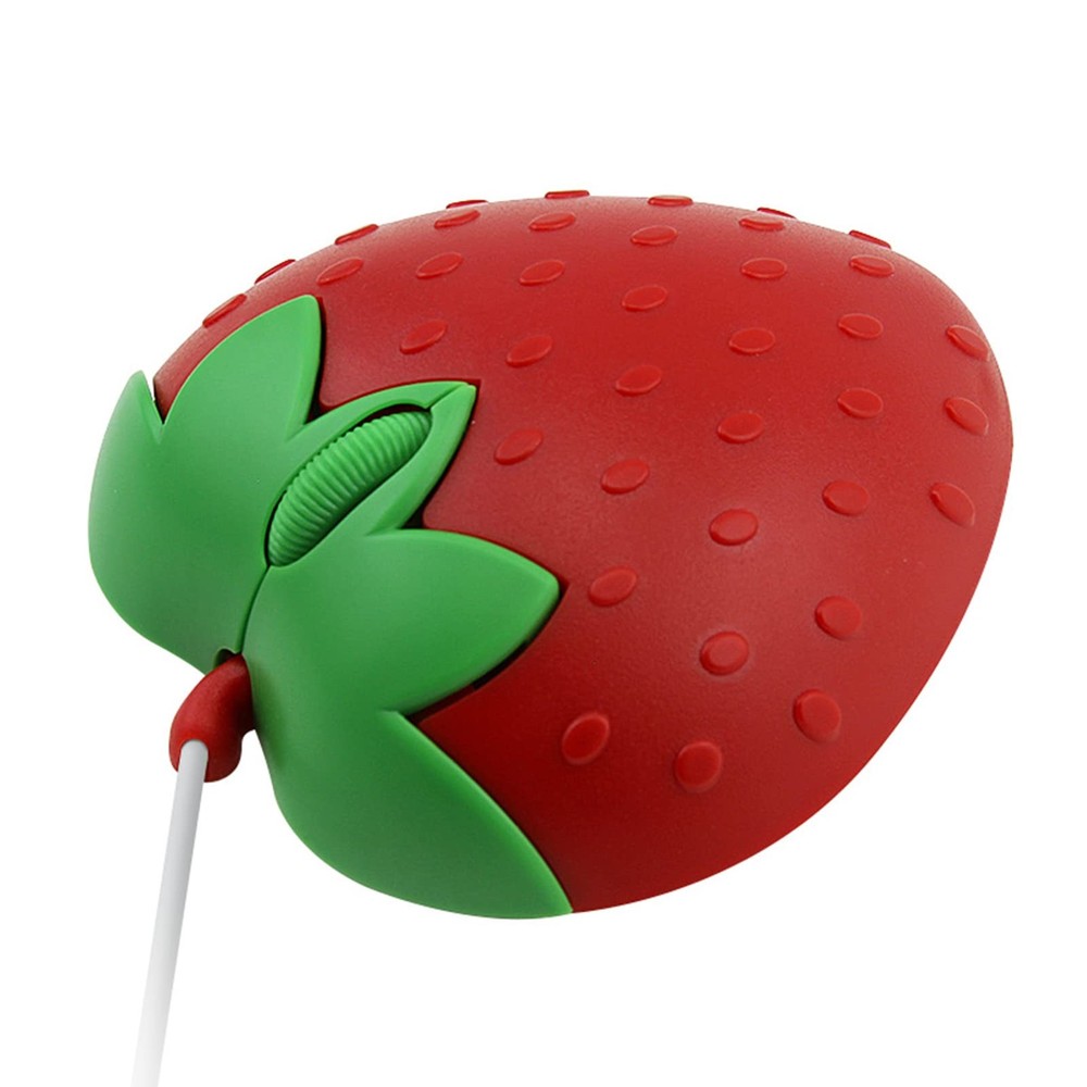 Wired Mouse Strawberry Shape Corded 3 Button 1200 DPI Optical USB Red Cord