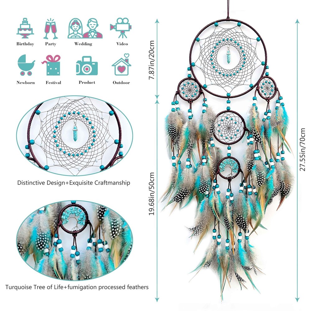 Boho Turquoise Dream Catcher Wall Hanging Large