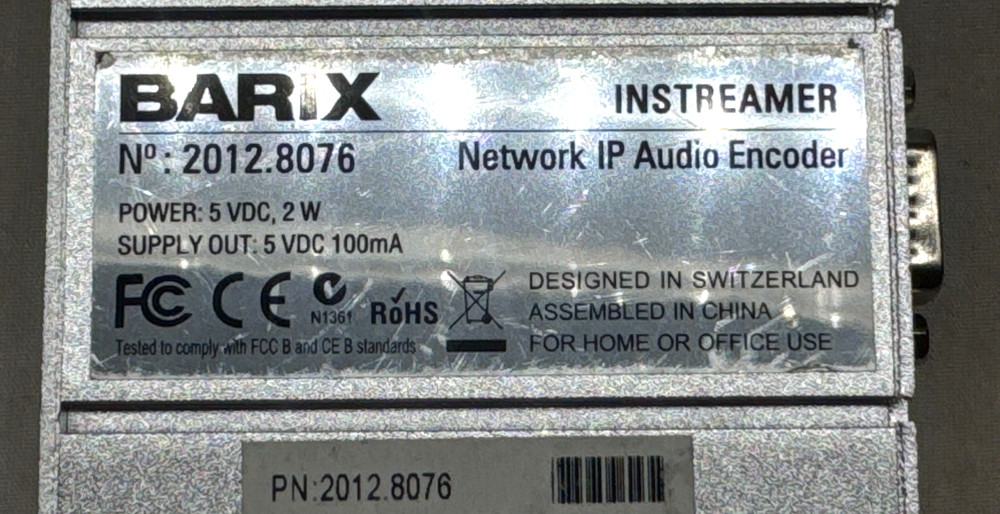 Barix Instreamer Network IP Audio Encoder