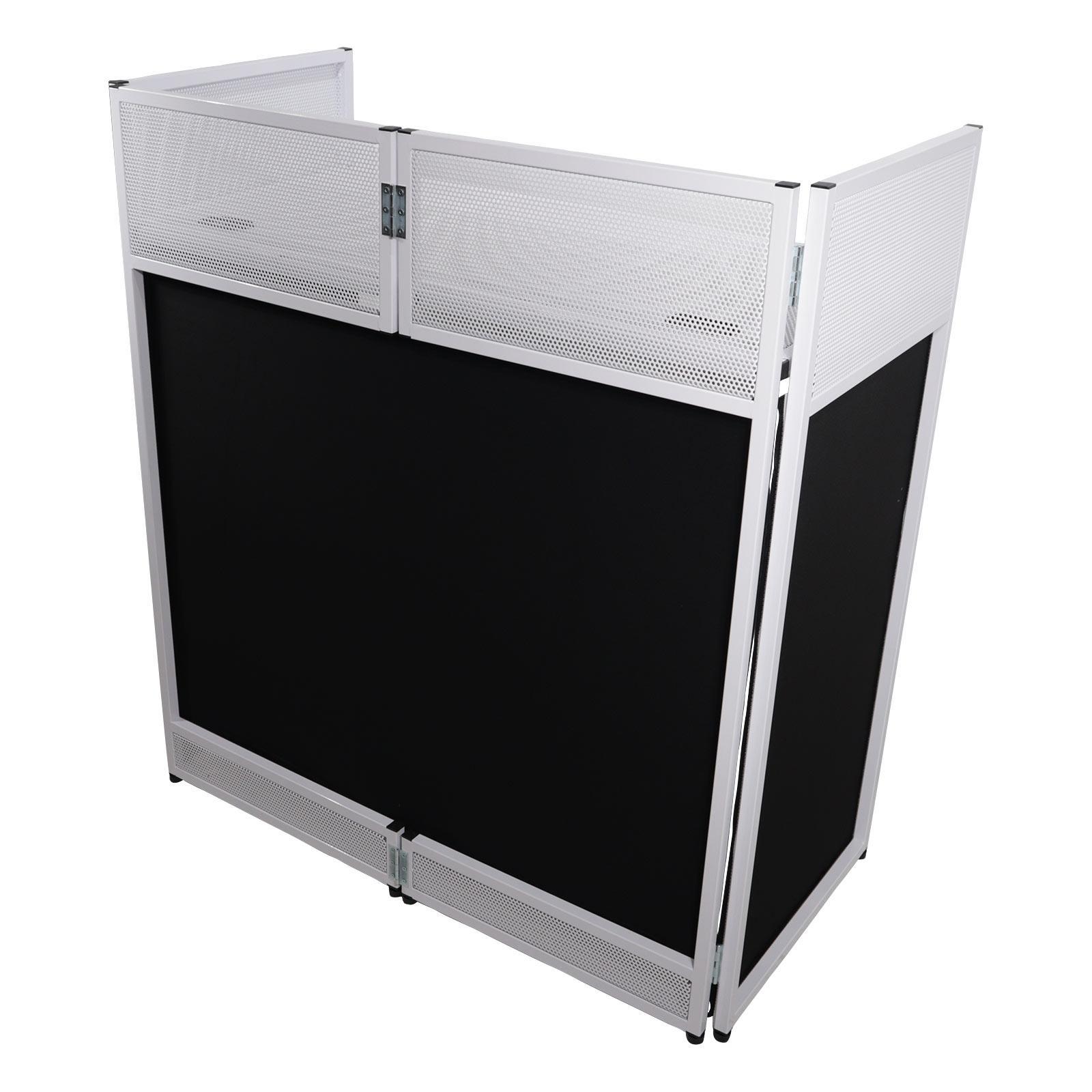 ProX XF-VISTA WH White Portable DJ Booth Facade Table Station w Scrim & Bag