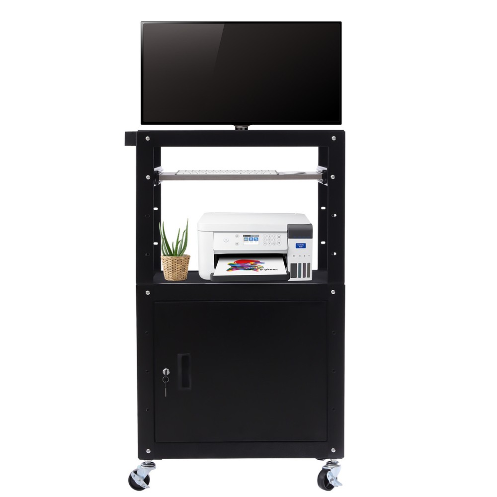 Multi-layer Media AV Cart Height Adjustable Pullout Tray & Power Cord Management