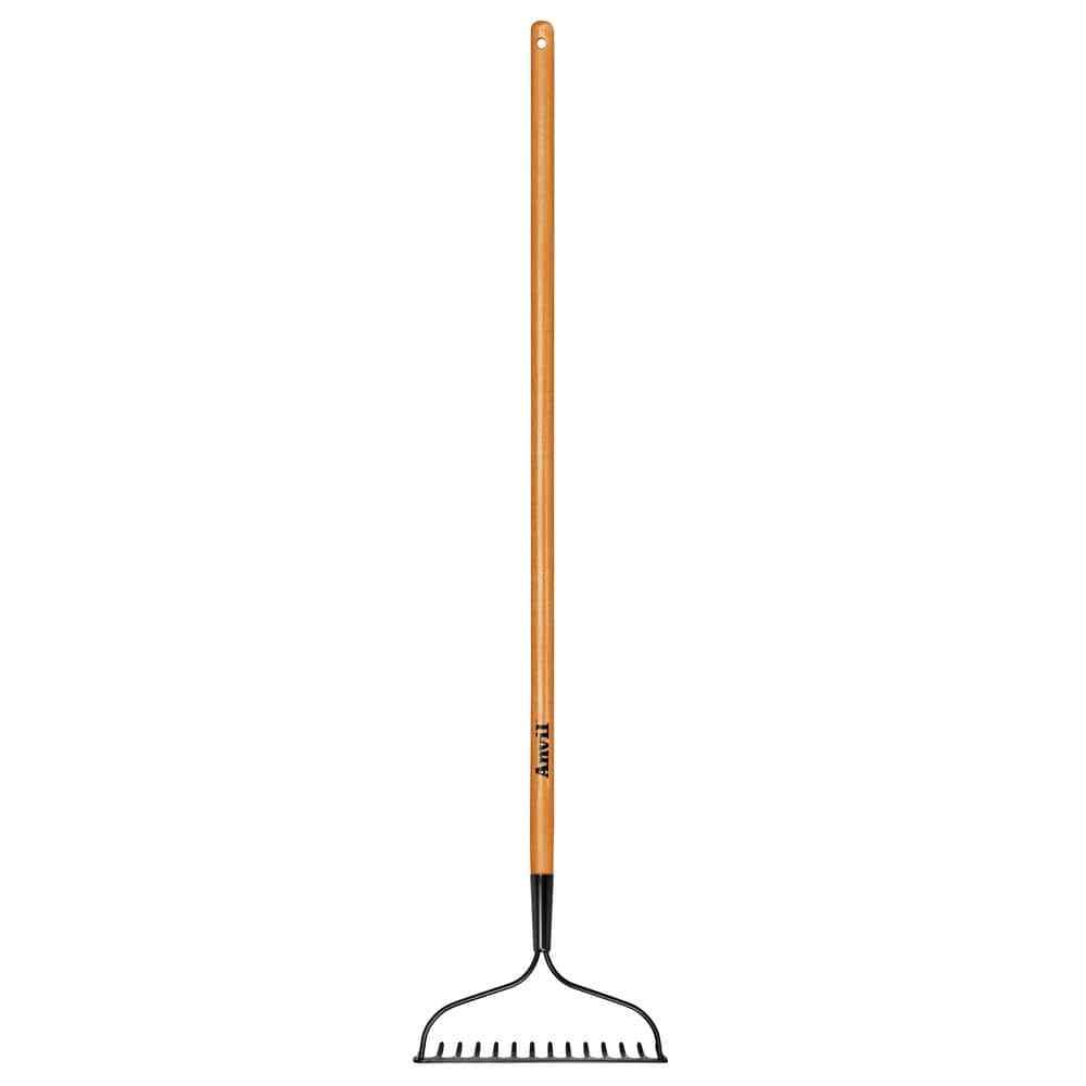 47 In. Wood Handle Coated Steel Garden Bow Rake Wood Handle Welded Tines 14-Tin