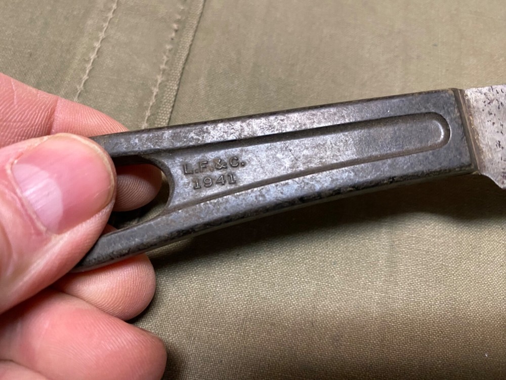 ORIGINAL WWII US ARMY MESS KIT KNIFE UTENSIL-EARLY WAR, BLACK HANDLE, DATED:1941