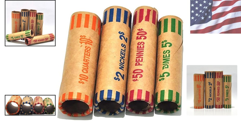 Protective Preformed Coin Wrapper Rolls - 128 Assorted for Automatic Counter Use