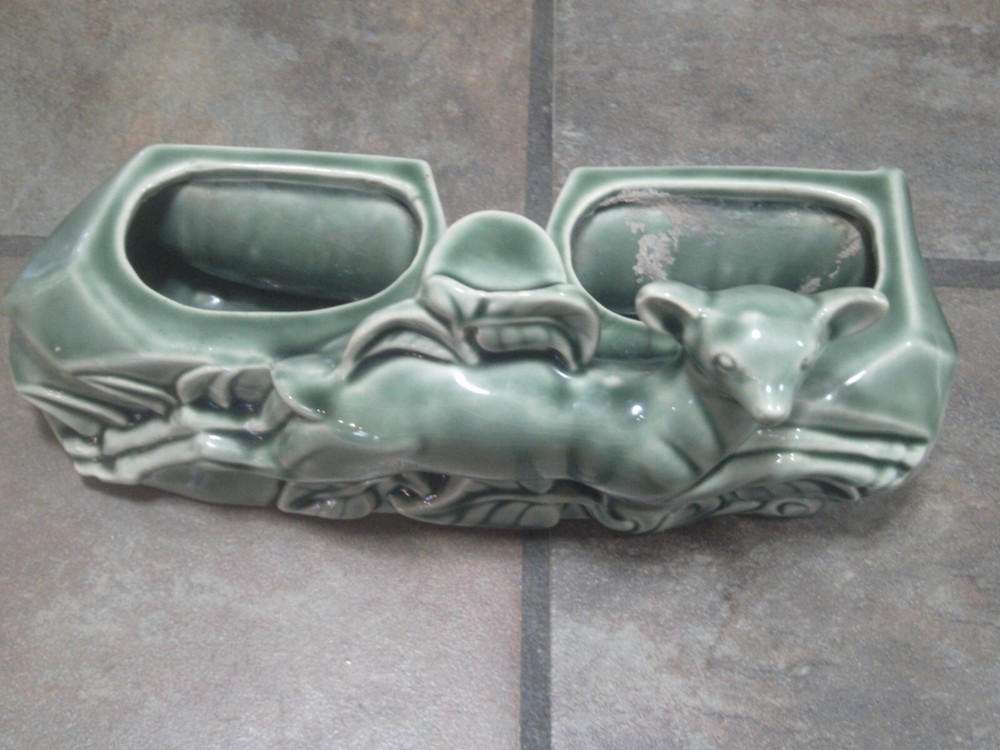 PHIL MAR ~ LEAPING DEER ~ DOUBLE PLANTER ~ LIGHT GREEN ~ NO LAMP ~ EUC