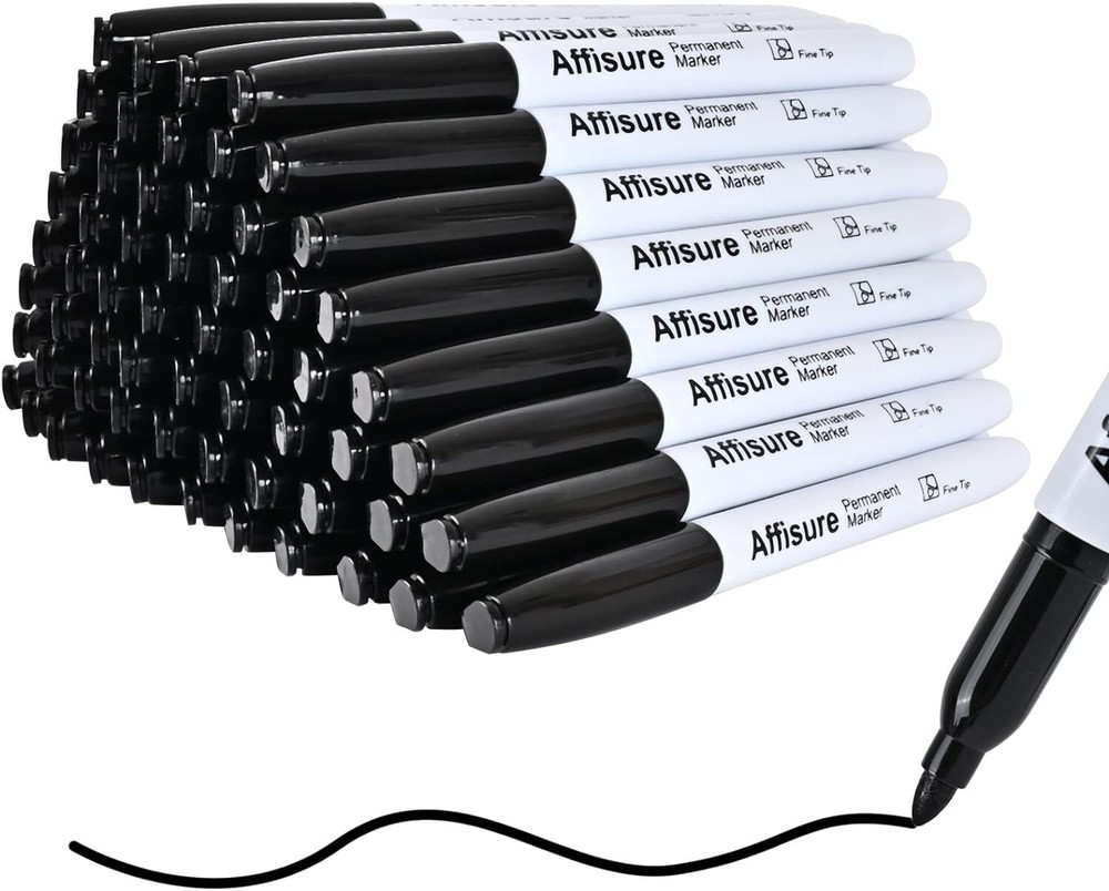 Affisure Permanent 60 Pack Black Permanent Markers, bulk, quick drying
