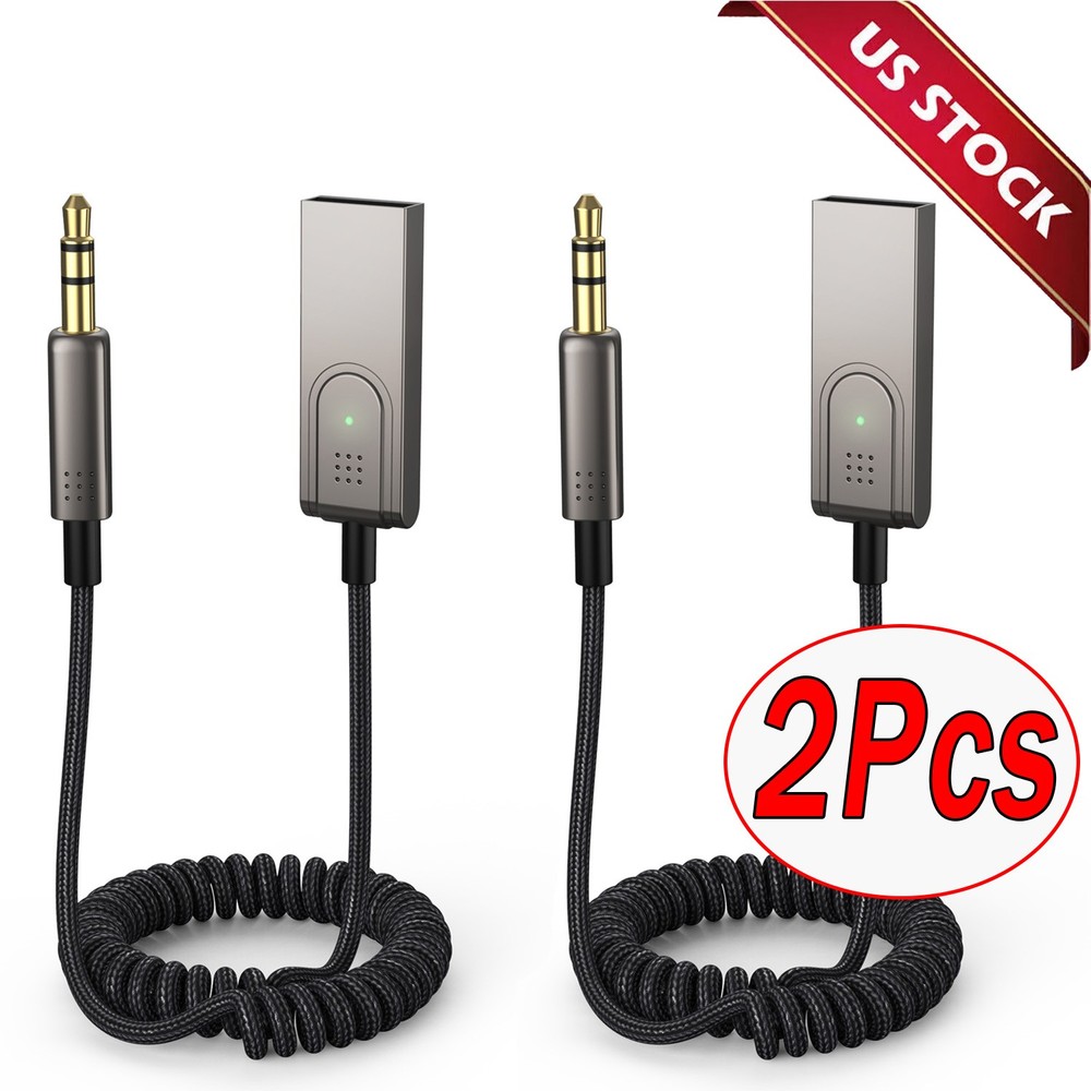 2pcs Aux to Bluetooth 5.1 Adapter 3.5mm Bluetooth Receiver Microphone for Car