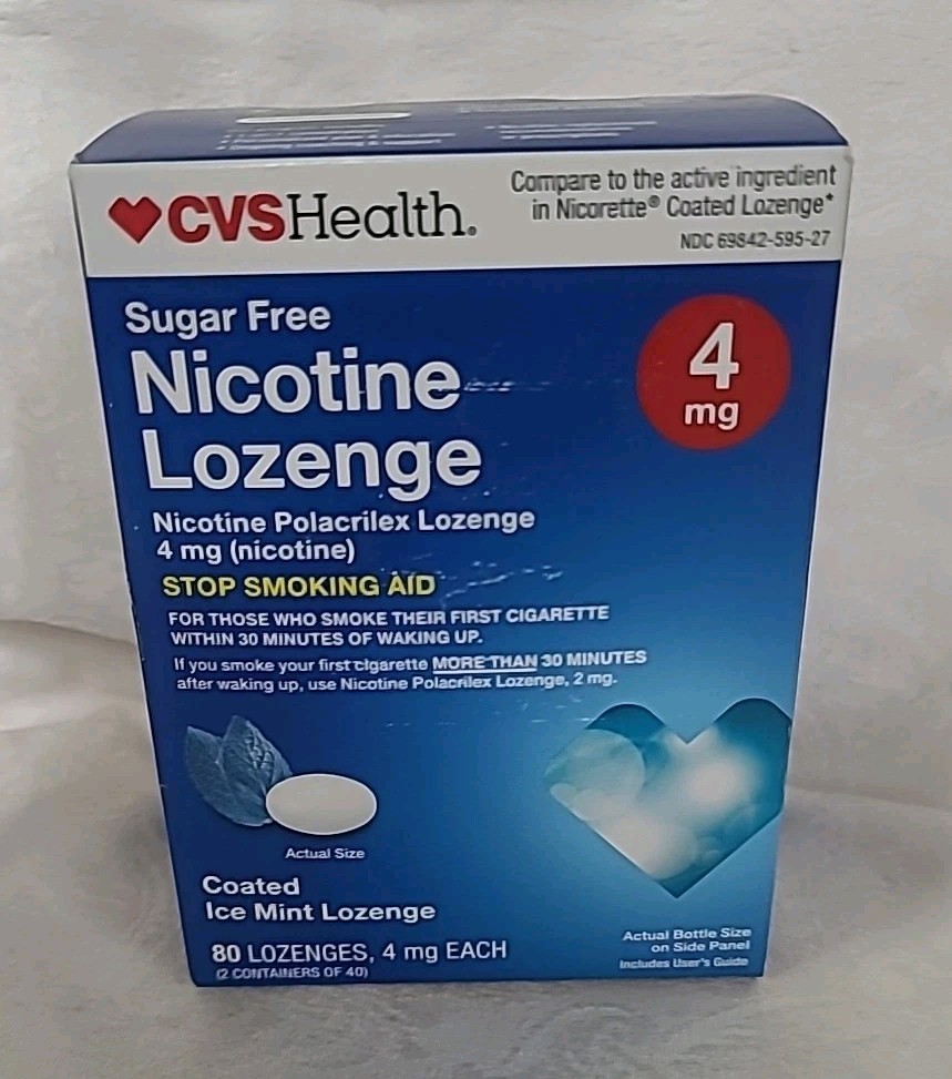 CVS HEALTH SUGAR FREE NICOTINE LOZENGE 4 mg COATED ICE MINT 80ct EXP. 03/31/2026