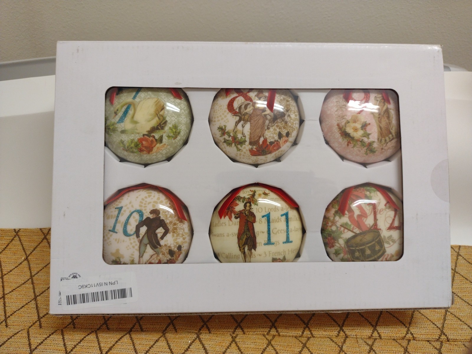 Kurt Adler Decoupage Plastic Ornaments 12 Days of Christmas 3.5"Boxed New Open