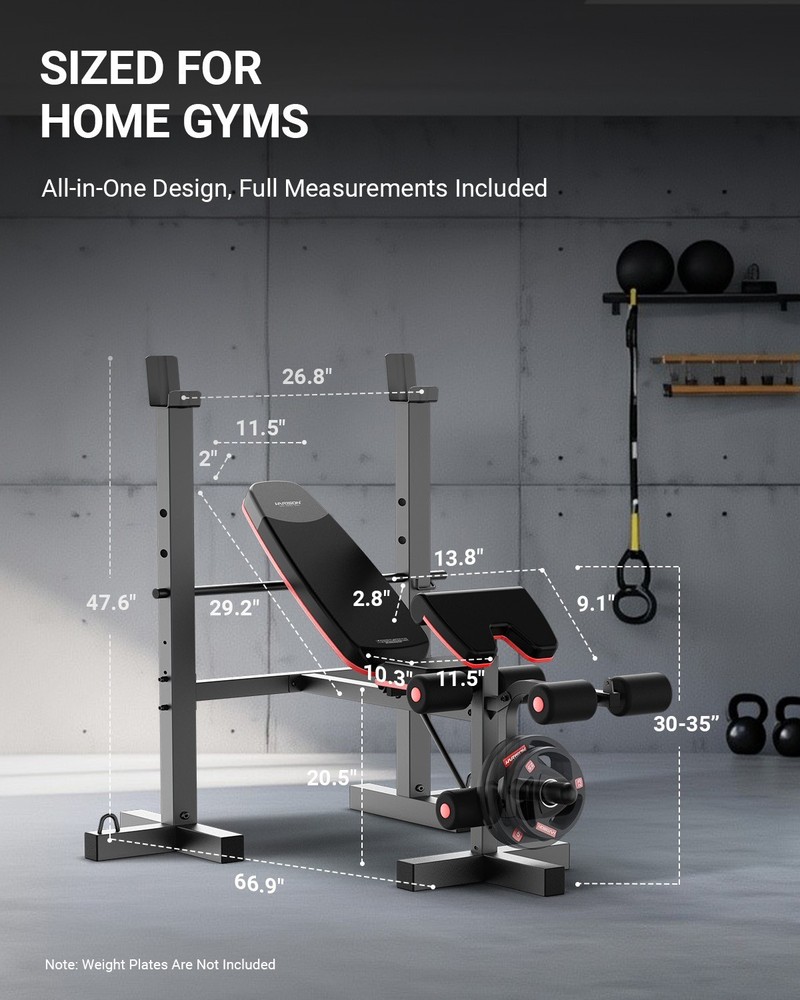 HARISON Adjustable Weight Bench with Squat Rack & Leg Developer, Home Gym System