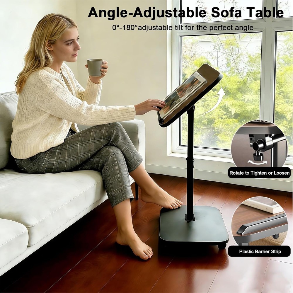 C Table End Table Adjustable Height Rolling TV Tray Table Small Spaces