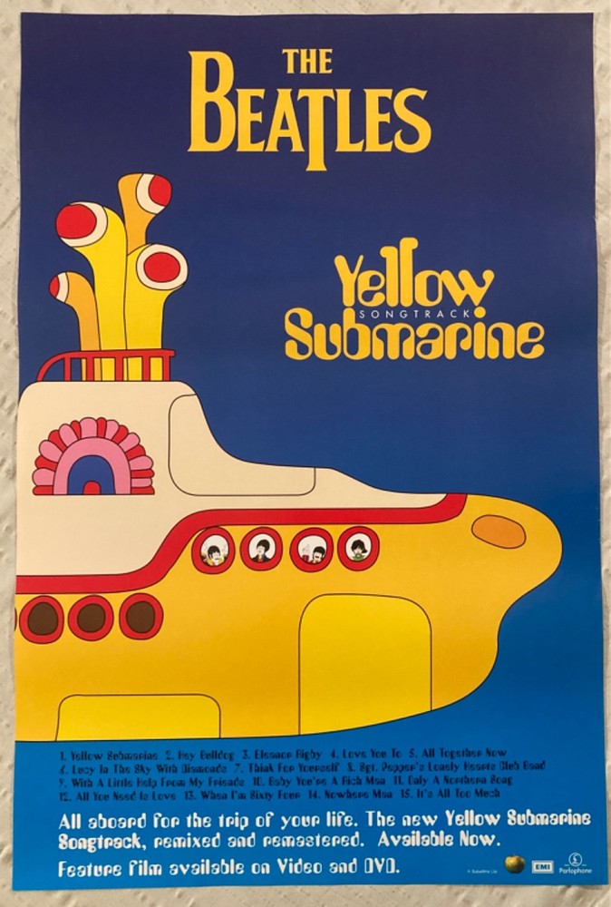 Beatles 1999 Promo Poster Yellow Submarine Songtrack VHS DVD J