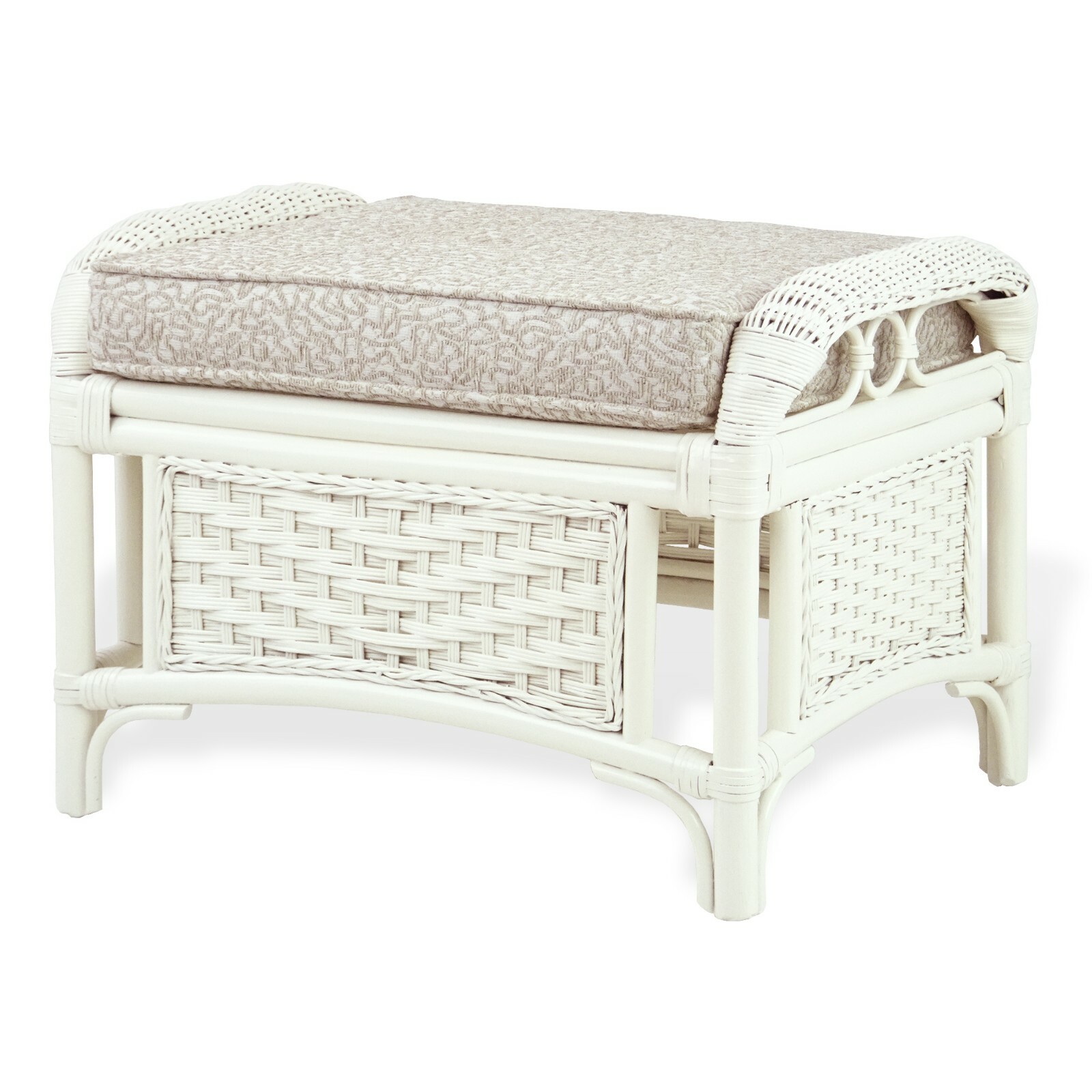 Natural Rattan Wicker ECO Handmade Alexa Ottoman Footstool White w/Cushion