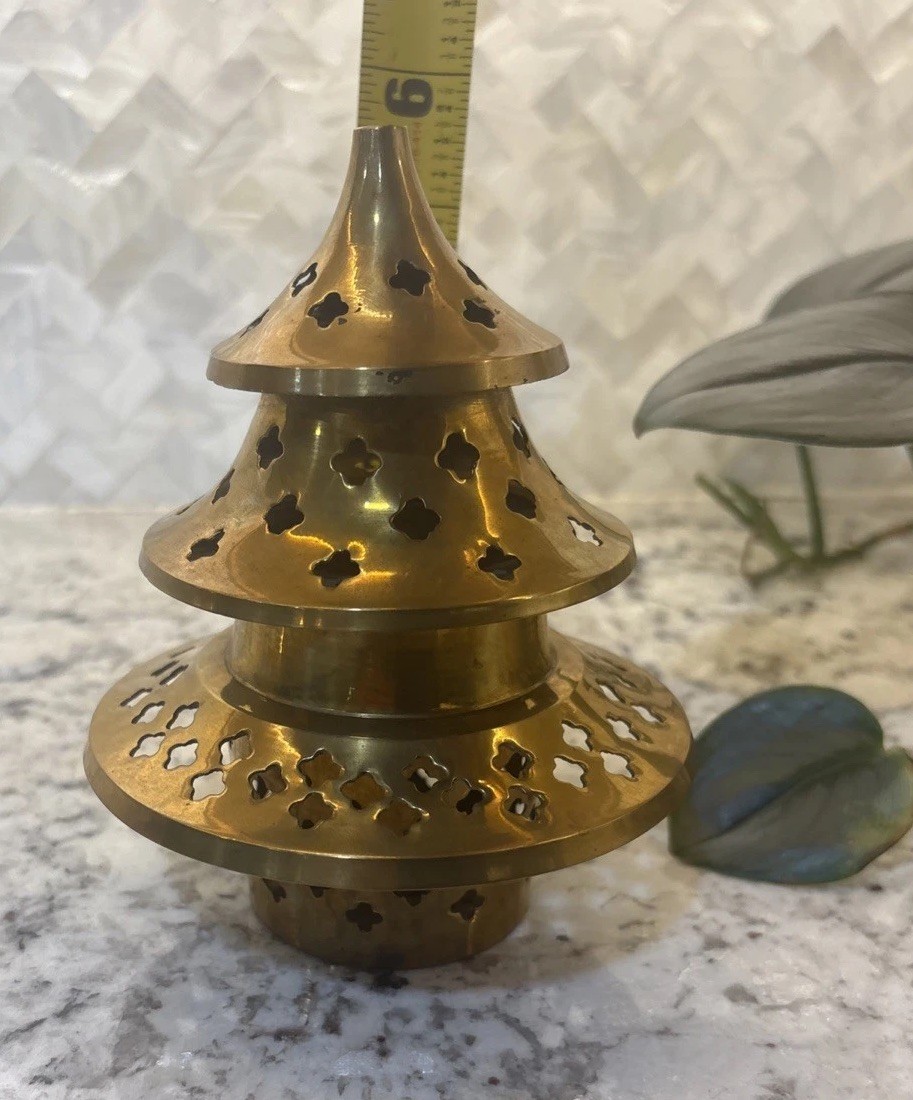 Pier One Brass Incense Burner Candle Holder Christmas Tree Shape luminary